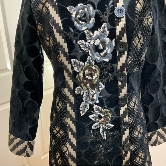 Desigual Embroidered Patchwork A-Line Coat Funnel Collar Button Front Jacket - Picture 6 of 16